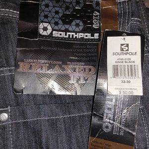 South Pole Relaxed Fit 32x30 Black Rinse Jeans